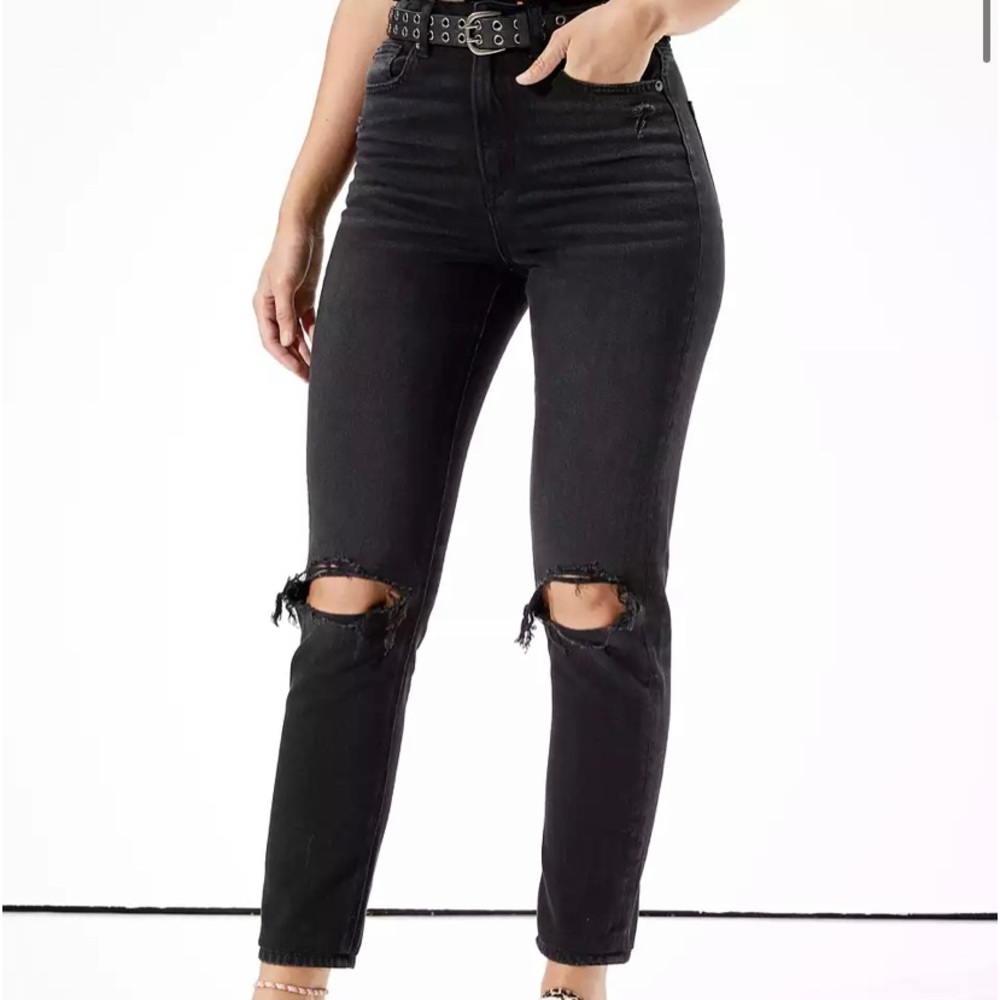 Black American Eagle high waist mom distressed boot cut jeans